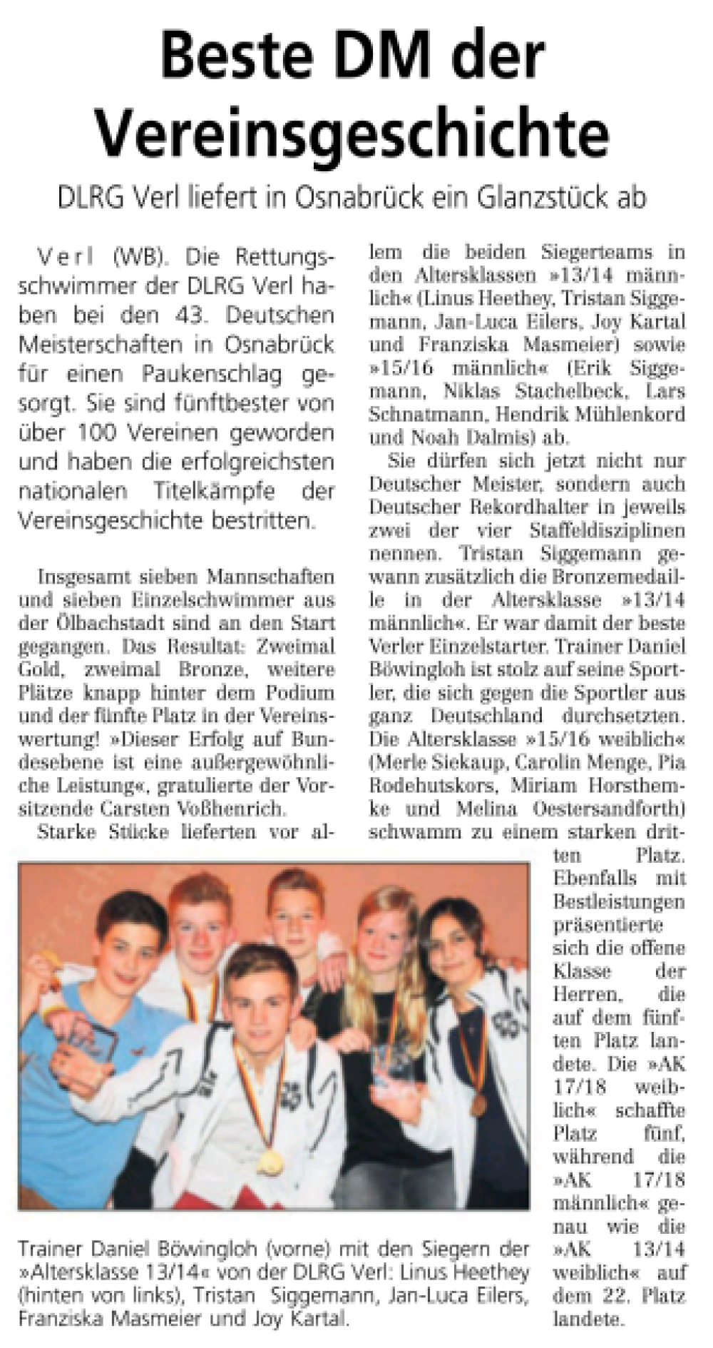 Erfolgreichste Ortsgruppe In Westfalen DLRG Ortsgruppe Verl E V 